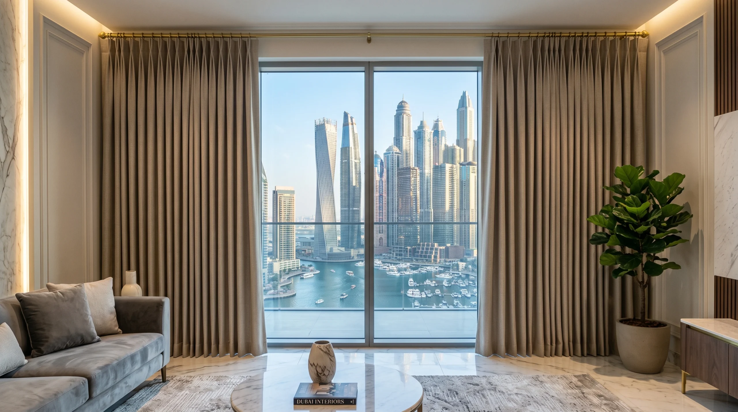 Blackout inverted pleat curtains Dubai for bedroom privacy and light control