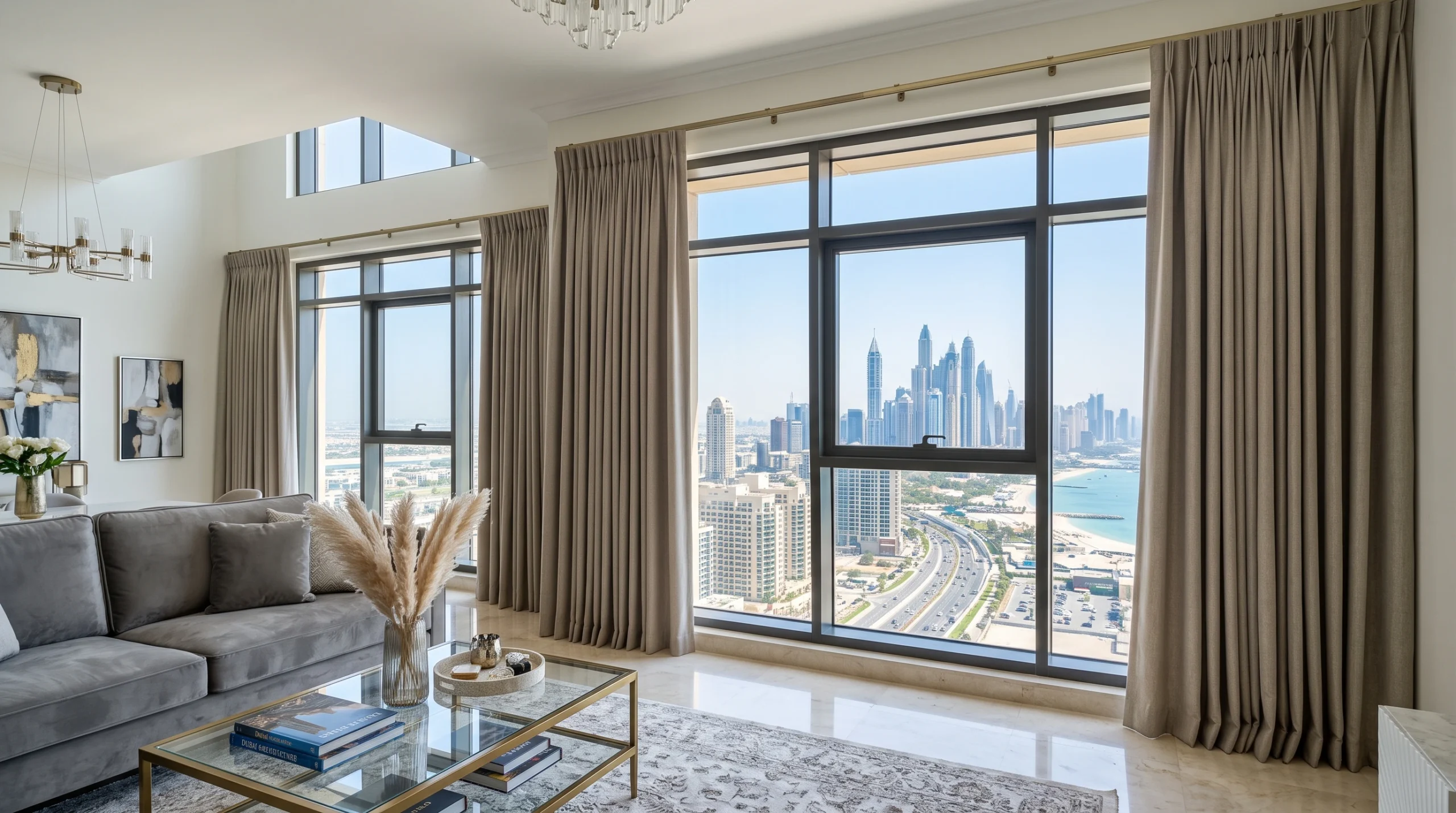 Luxury inverted pleat curtains Dubai with premium fabric and professional installation