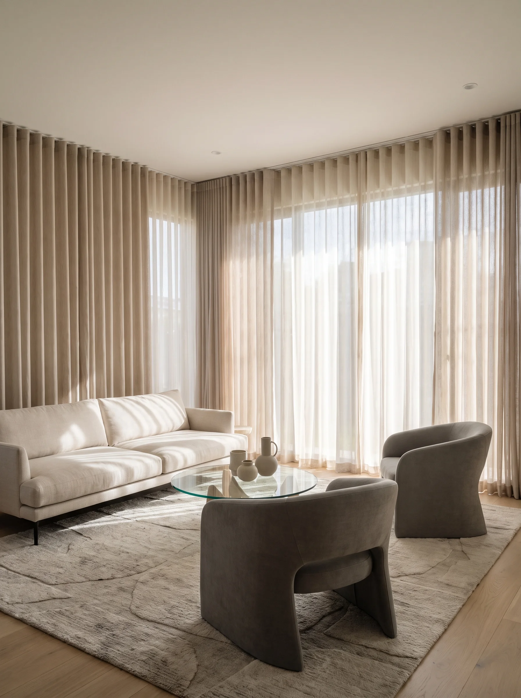 Wave style blackout curtains in a modern Dubai living room
