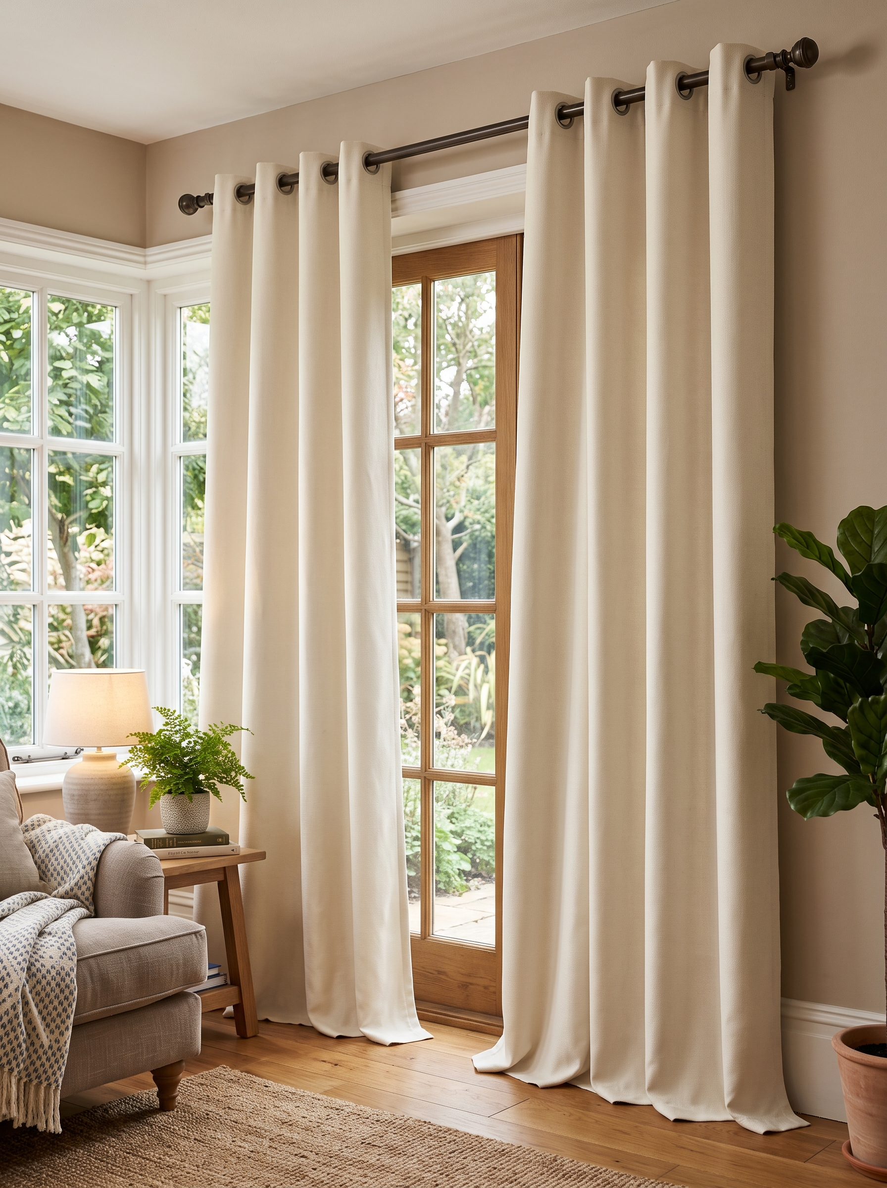 Light cream polyester drapery panel for bedroom decor