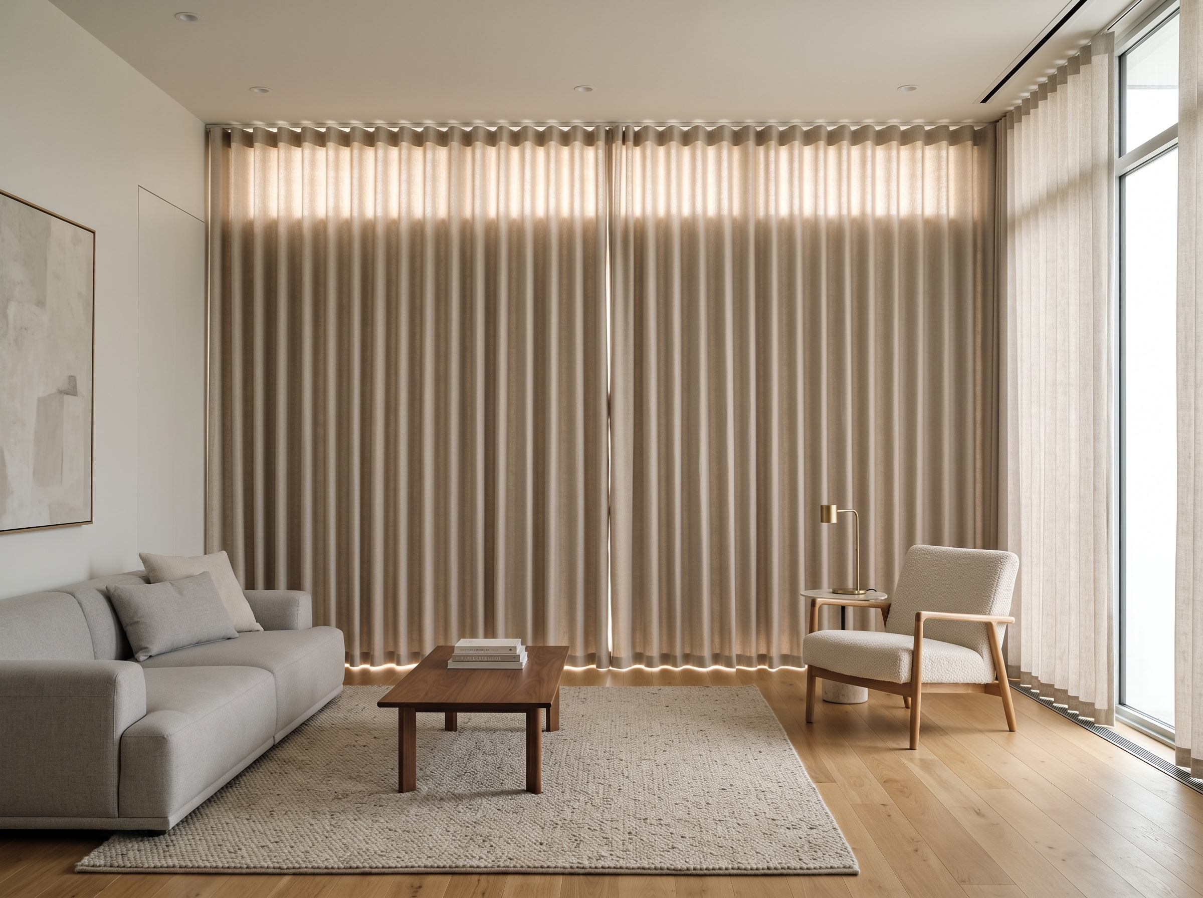 Motorized curtains Dubai wave style in modern living room