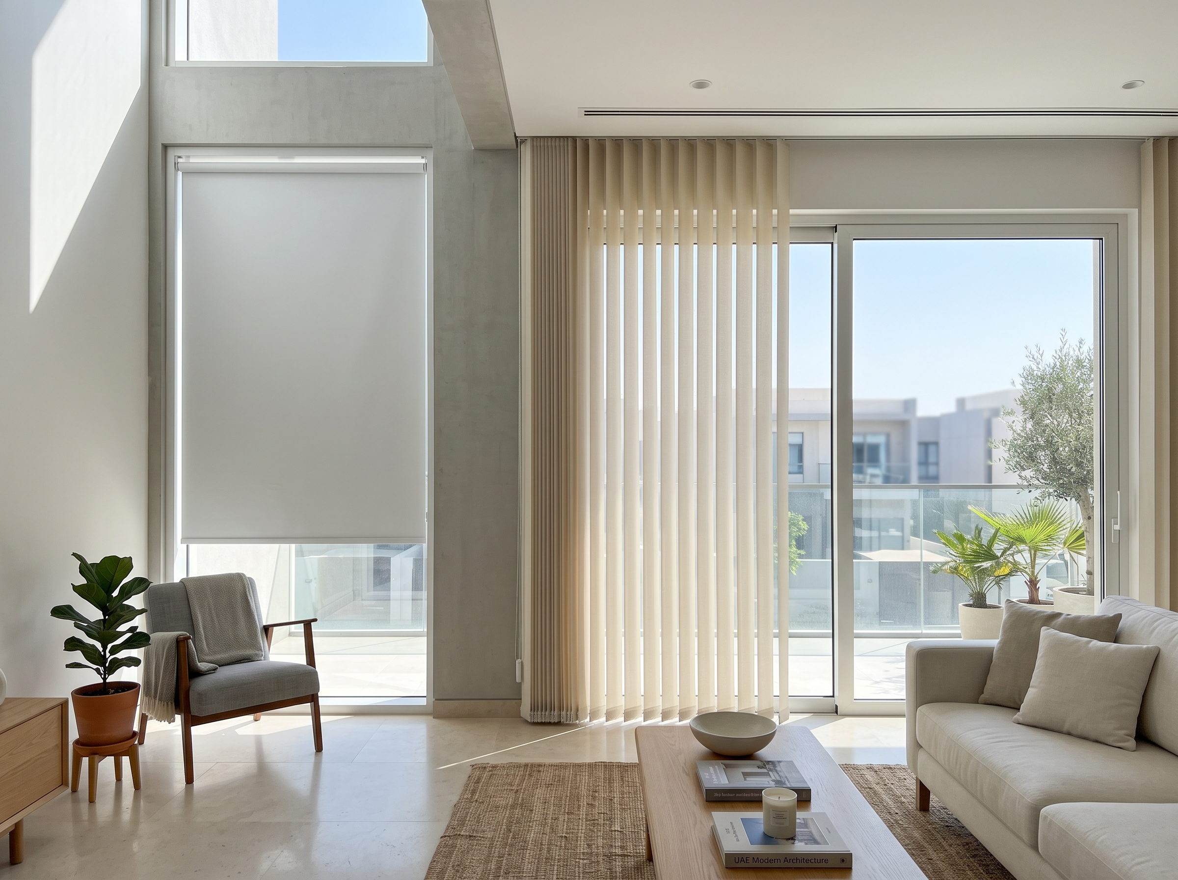 Roller blinds Dubai and vertical blinds UAE in modern home
