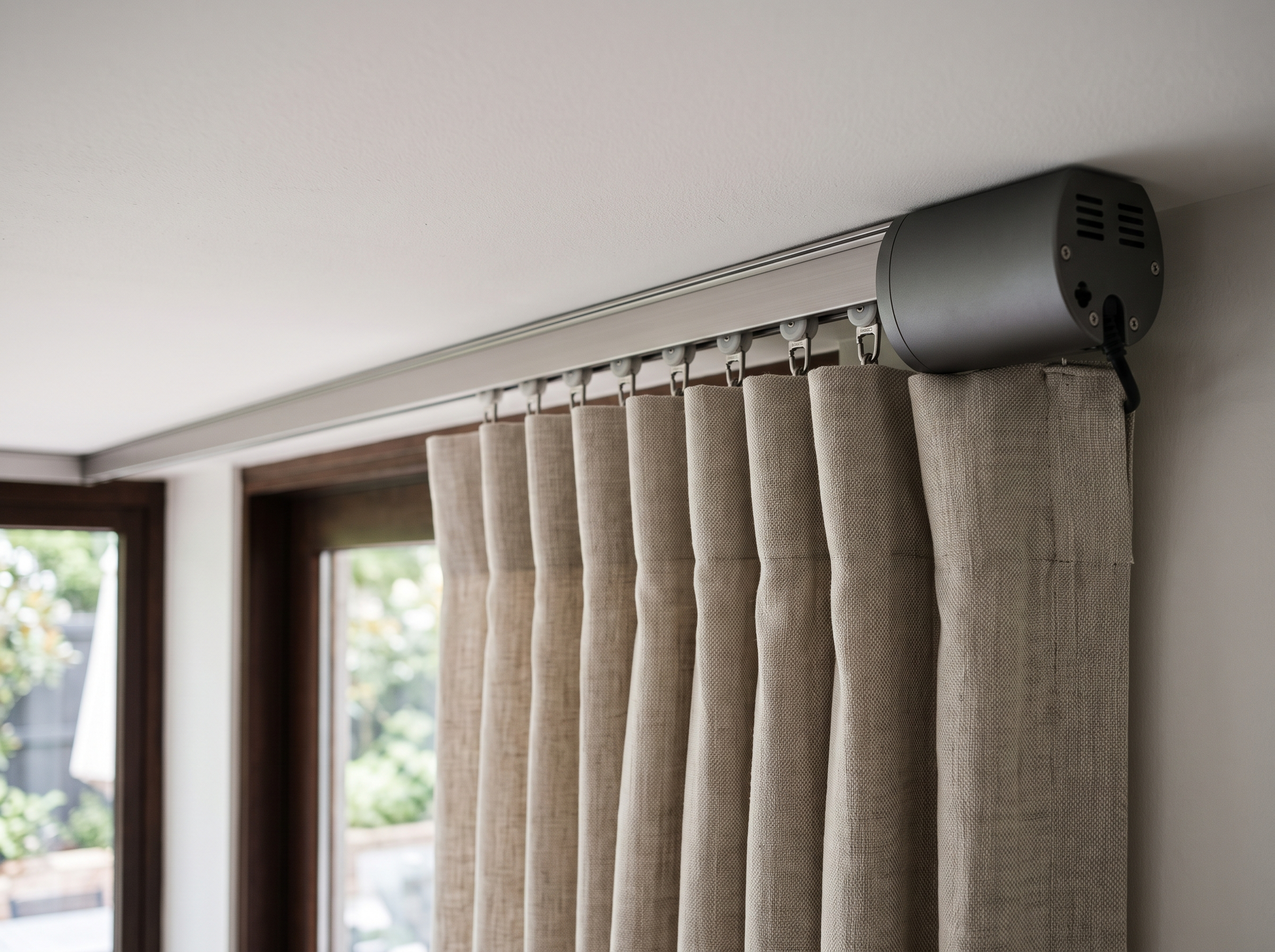 Smart curtains Dubai layered blackout in bedroom