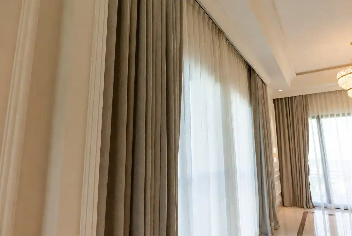 Elegant made-to-measure curtains in a luxury villa interior in Arabian Ranches, Dubai