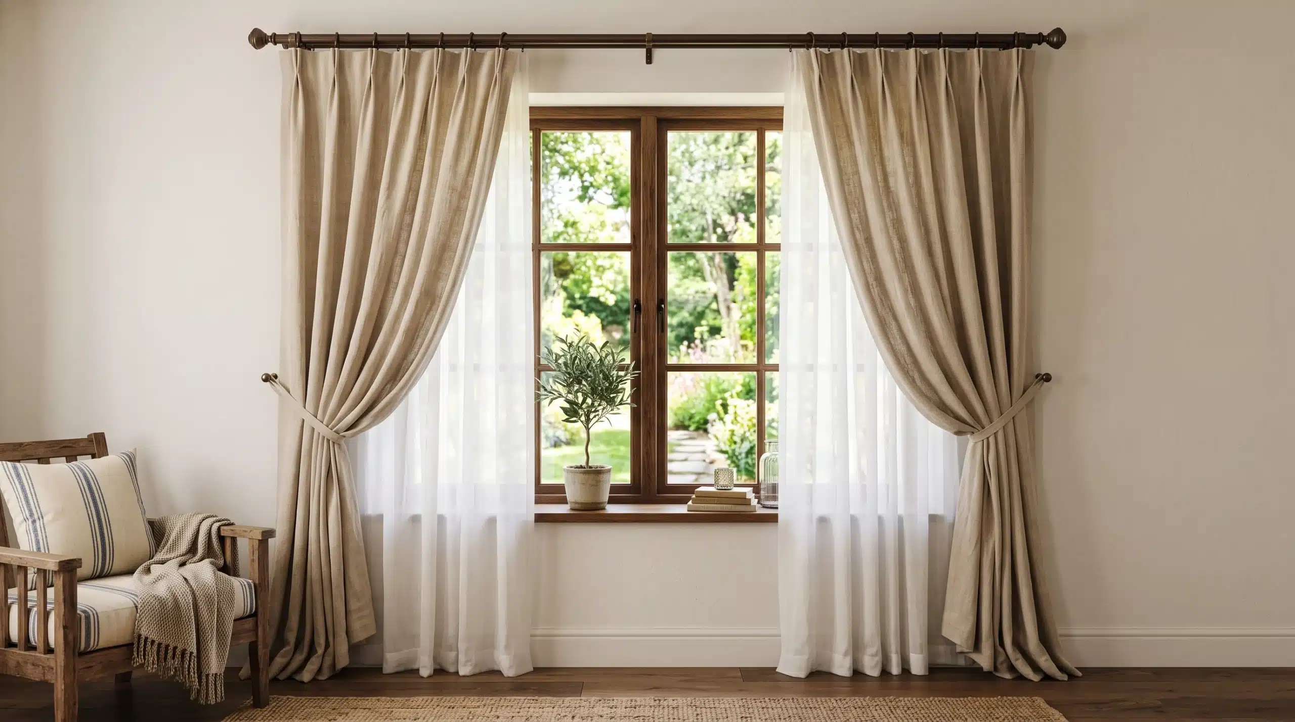 Layered sheer and blackout curtains in a contemporary Dubai bedroom providing flexible light control and energy efficiency