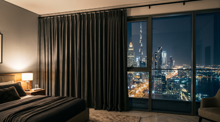 Custom blackout curtains for a large Abu Dhabi villa window
