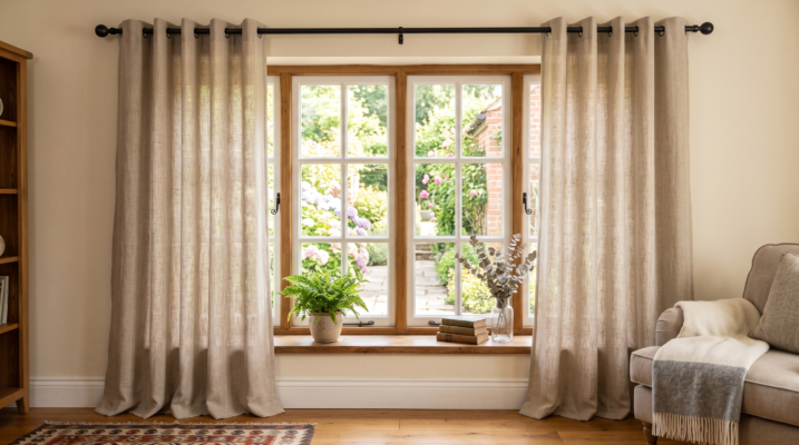 Custom made blackout and sheer curtains installed in a modern Dubai apartment living room – 2026 price guide
