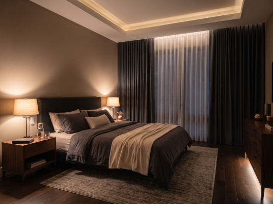 Electric curtains Dubai motor and track system detail