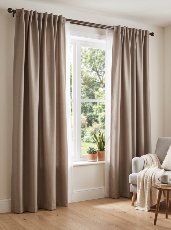 Elegant taupe polyester window curtains