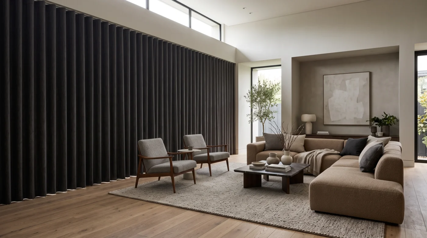 Wave style blackout curtains in a modern Dubai living room